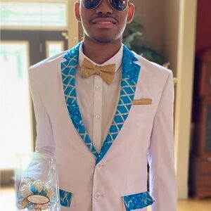 White and Blue Men's Blazer